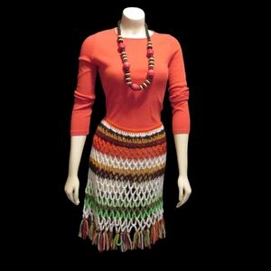 Colorful Handmade Bohemian/ Hippie CROCHET Mini Skirt With Fringe. Medium.
